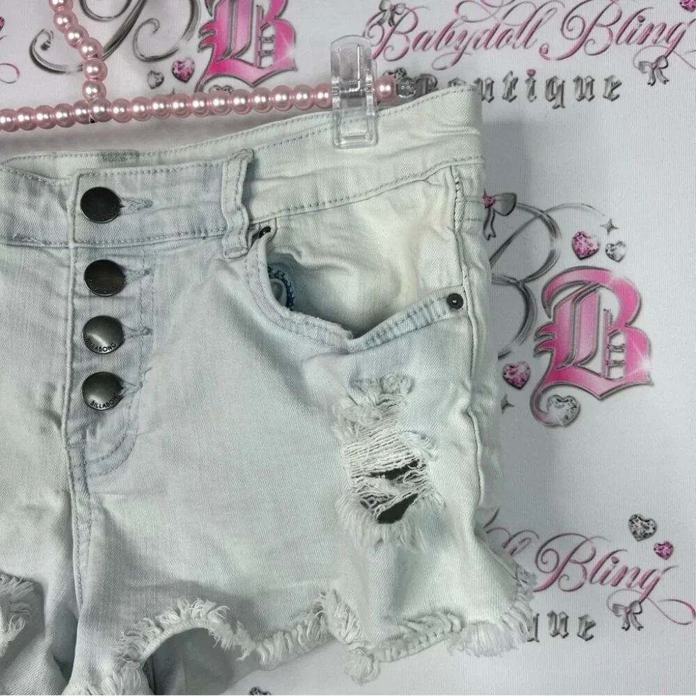 Billabong jeans shorts mini button up Distressed Denim Shorts holes